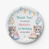 水彩可愛いキティ猫1歳の誕生日 ペーパープレート (正面)