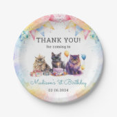 水彩可愛いキティ猫1歳の誕生日 ペーパープレート (正面)