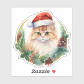 水彩可愛いキャットホリーベリーとパインコーン シール (シート)