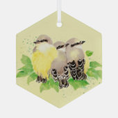 水彩可愛いキングバードファミリー野生動物アート ガラスオーナメント (裏面)