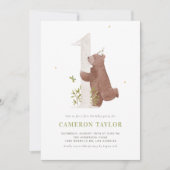水彩可愛いクマの森の最初の誕生日パーティー 招待状 (正面)