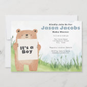 水彩可愛いクマ男の子の赤ちゃんシャワー 招待状 (正面)