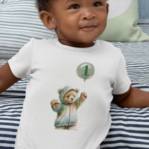 水彩可愛いクマ第1期誕生日バルーン ベビーボディスーツ