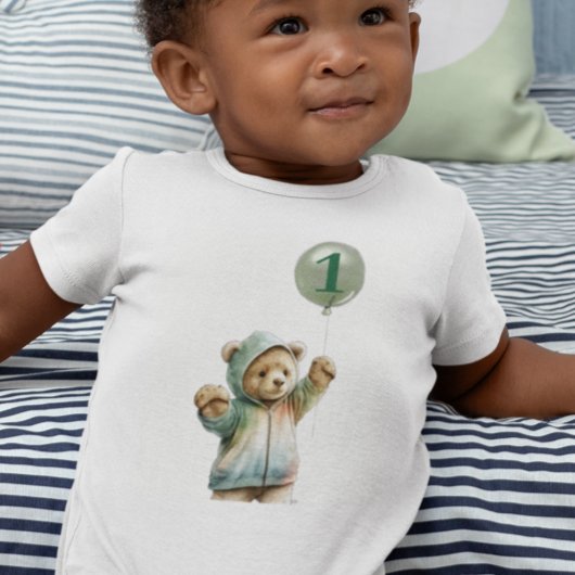 水彩可愛いクマ第1期誕生日バルーン ベビーボディスーツ