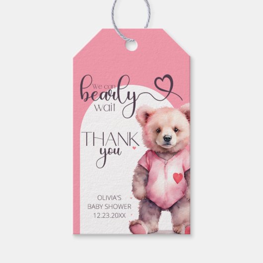 水彩可愛いクマ赤ちゃんシャワーありがとう ギフトタグ (正面)