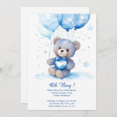 水彩可愛いクマ赤ちゃんシャワー招待状 招待状 (正面/裏面)