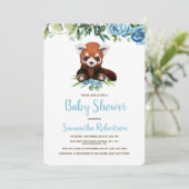 水彩可愛いクマ青い男の子ベイビーシャワー写真 招待状 (スタンド正面)