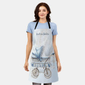 水彩可愛いクラシックベビーベビーカー青フローラ エプロン (着用した状態)