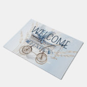 水彩可愛いクラシックベビーベビーカー青フローラ ドアマット (アングル)