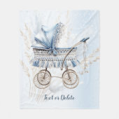 水彩可愛いクラシックベビーベビーカー青フローラ フリースブランケット (正面)