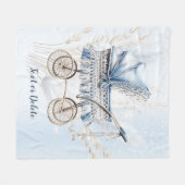 水彩可愛いクラシックベビーベビーカー青フローラ フリースブランケット (正面(横))