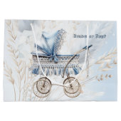 水彩可愛いクラシックベビーベビーカー青フローラ ラージペーパーバッグ (裏面)