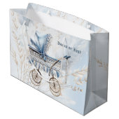 水彩可愛いクラシックベビーベビーカー青フローラ ラージペーパーバッグ (裏面アングル)