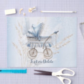 水彩可愛いクラシックベビーベビーカー青フローラ 薄葉紙 (クラフト)