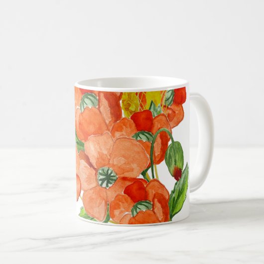 水彩可愛いケシの花 コーヒーマグカップ (正面右)