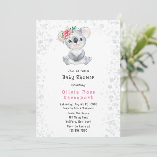 水彩可愛いコアラ熊アルコールインクベビーシャワー 招待状 (スタンド正面)