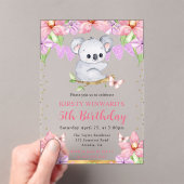 水彩可愛いコアラ&トロピカルフラワーズ誕生日 アクリル招待状 (インサイチュ (ポータブル))