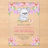 水彩可愛いコアラ&トロピカルフラワーズ誕生日 アクリル招待状 (正面)