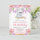 水彩可愛いコアラ&トロピカルフラワーズ誕生日 招待状 (スタンド正面)