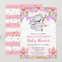 水彩可愛いコアラ&フラワーベイビーシャワー 招待状