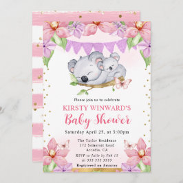 水彩可愛いコアラ&フラワーベイビーシャワー 招待状