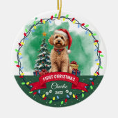 水彩可愛いゴールデンドルドッグクリスマスペット セラミックオーナメント (正面)