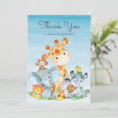 水彩可愛いサファリジャングル動物ありがとう サンキューカード (スタンド正面)