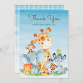 水彩可愛いサファリジャングル動物ありがとう サンキューカード (正面/裏面)