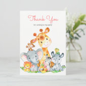 水彩可愛いサファリジャングル動物ありがとう サンキューカード (スタンド正面)