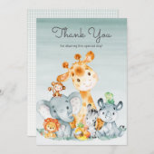 水彩可愛いサファリジャングル動物ありがとう サンキューカード (正面/裏面)
