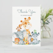 水彩可愛いサファリジャングル動物ありがとう サンキューカード (スタンド正面)