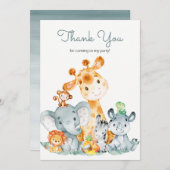 水彩可愛いサファリジャングル動物ありがとう サンキューカード (正面/裏面)