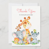 水彩可愛いサファリジャングル動物ありがとう サンキューカード (正面)