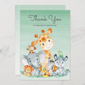水彩可愛いサファリジャングル動物ありがとう サンキューカード (正面/裏面)