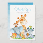 水彩可愛いサファリジャングル動物ありがとう サンキューカード (正面/裏面)