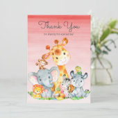 水彩可愛いサファリジャングル動物ありがとう サンキューカード (スタンド正面)