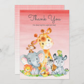 水彩可愛いサファリジャングル動物ありがとう サンキューカード (正面/裏面)