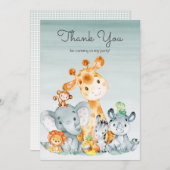 水彩可愛いサファリジャングル動物ありがとう サンキューカード (正面/裏面)