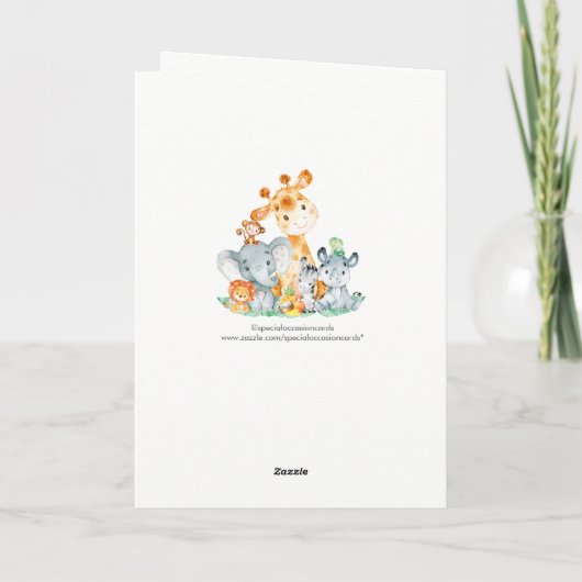 水彩可愛いサファリジャングル動物誕生日 カード (裏面)