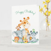 水彩可愛いサファリジャングル動物誕生日 カード (黄色い花)