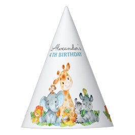 水彩可愛いサファリジャングル動物誕生日 パーティーハット