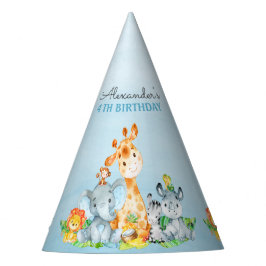 水彩可愛いサファリジャングル動物誕生日 パーティーハット