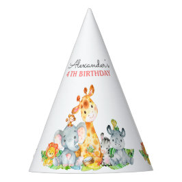 水彩可愛いサファリジャングル動物誕生日 パーティーハット