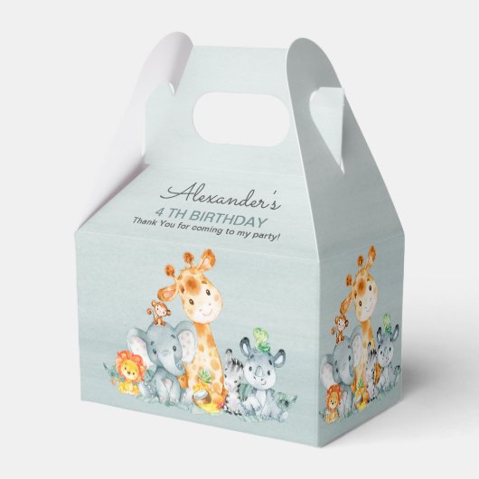 水彩可愛いサファリジャングル動物誕生日 フェイバーボックス (正面サイド)