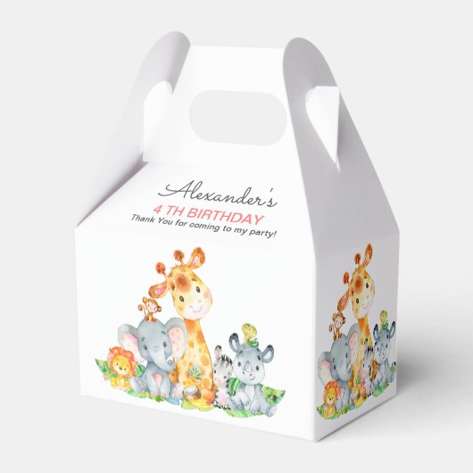 水彩可愛いサファリジャングル動物誕生日 フェイバーボックス (正面サイド)