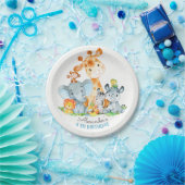 水彩可愛いサファリジャングル動物誕生日 ペーパープレート (パーティー)