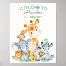 水彩可愛いサファリジャングル動物誕生日