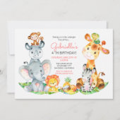 水彩可愛いサファリジャングル動物誕生日 招待状 (正面)