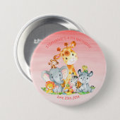 水彩可愛いサファリジャングル動物誕生日 缶バッジ (正面&裏面)