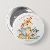 水彩可愛いサファリジャングル動物誕生日 缶バッジ (正面&裏面)